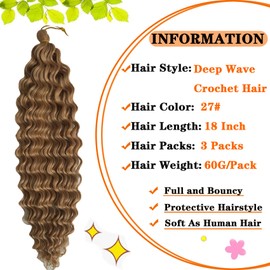 Paraglame Deep Wave Crochet Hair 18 Inch 27 Color Ocean Wavy Crochet Braids Soft Curly Deep Twist Crochet Braiding Hair Extensionst for Women (18 Inch(Pack of 3), 27#)
