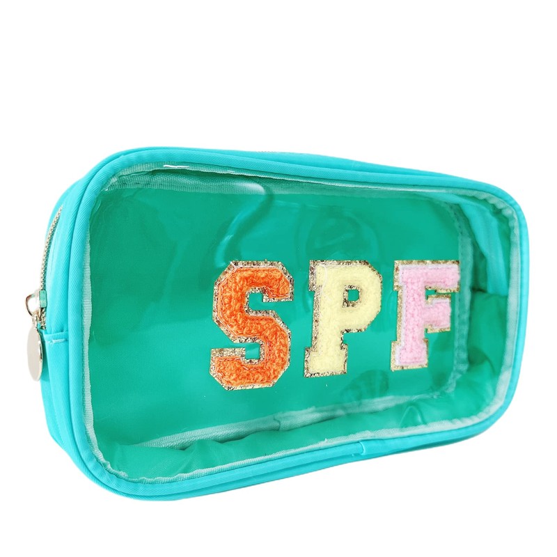 Clear Makeup Letter Bag with Chenille Letter Patch and Glitter