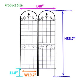 Heemab 2 Pack Metal Garden Trellis for Climbing Plants, Rustproof Plant Support, 86.7'' High x 19.7'' Wide, Black