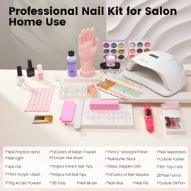 Acrylic Nail Kit for Beginners: Monomer Acrylic Nail Liquid Powder with Practice Hand U V Light Drill French Tips for Nail Starters with Everything Home Salon Gift Set
