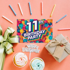 11th Birthday Party Invitations Kids - Rainbow Balloons 20 Pack - Childrens Birthday Invitations for Boys/Girls A6 Bday Party Invites Invitation Cards with Folding Envelopes