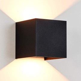 LANFU Aluminum 40W 3000K Cube Square Indoor Outdoor IP65 Waterproof Wall Lights Black Modern Wall Sconce LED Lighting Fixture Black 40W Larger Outside for Patio House