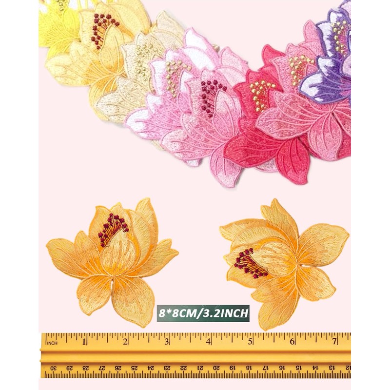 10 Pieces Blooming Lotus Embroidered Applique Orchid Flower Iron on