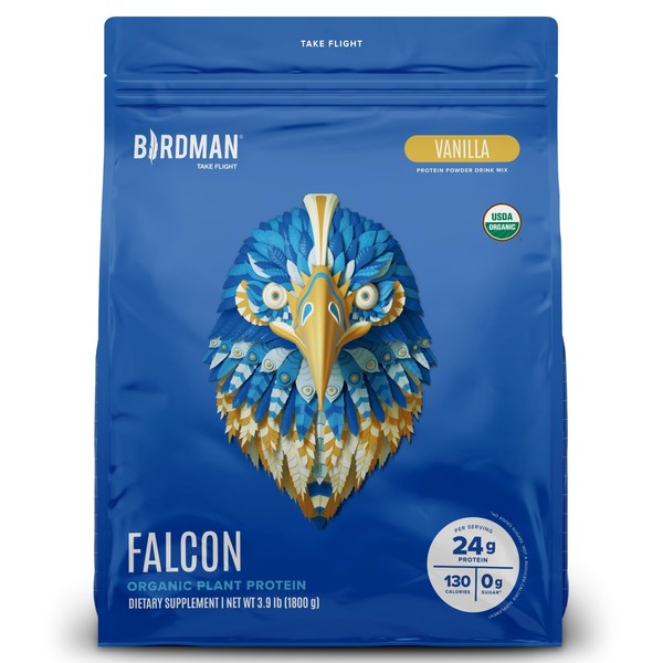 BIRDMAN Falcon Vegan Protein Powder Organic, Stevia & Sugar Free,