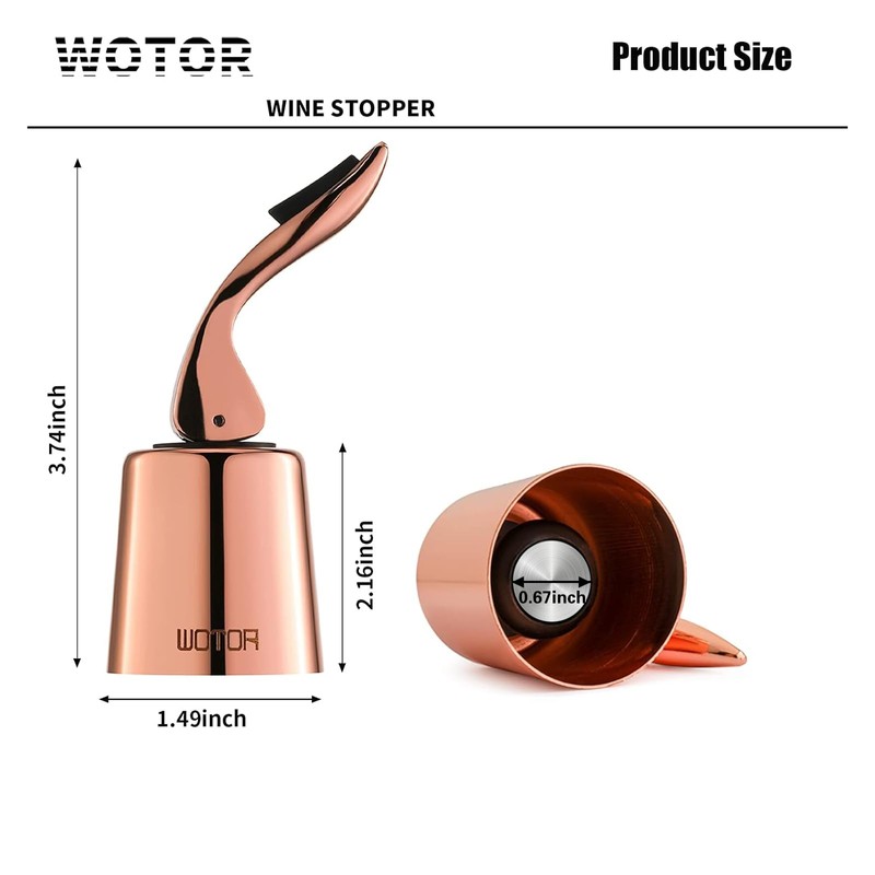 WOTOR Stainless Steel Wine Bottle Stoppers with Silicone - Reusable