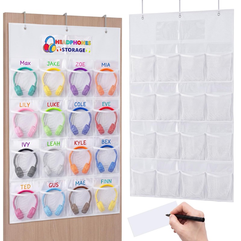 AmazingSpark 1 Pcs 16 Pockets Classroom Headphone Storage Thickened Non-Woven