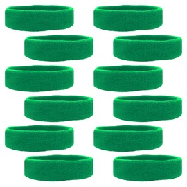 12 Sweatbands Cotton Sports Headbands Terry Cloth Moisture Wicking Athletic Basketball Headband by Kenz Laurenz (12 Pack) (Green 12 Pack)
