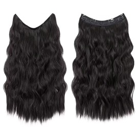 TESS Flip-In Extensions, 60 cm, Natural Black Secrets Hair Extensions, Wavy, 150 g with 4 Clips, Extensions with Band, Synthetic Hair Extensions with Elastic Band