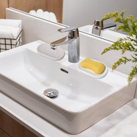 WIFORH 2pcs Diatomite Soap Dish, Stone Soap Holder, Non-Slip and Portable Tray for Bathroom, Shower, Kitchen (Grey & White)