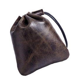 HOKIMEEN Leather Drawstring Pouch, Genuine Cowhide Leather Dice Bag with Soft Microsuede Lining, Vintage Coin Pouch and EDC Organizer for Board Games, Earphones, Coins, Jewelry (Dark brown Large)
