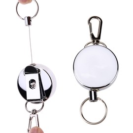 Orirya Reel Keychain, Strong Metal Wire, Keychain, Double Ring, Carabiner, Keychain, 60 Cm, Expandable Chain, Key Ring, Anti-Lost, Strap, Outdoor, Multi-functional, Household Goods, Set of 2, Silver,