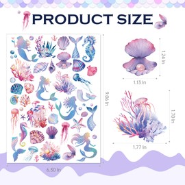 Mermaid Temporary Tattoos Sticker for Kids - 8 Sheets 240 Styles Mermaid Birthday Party Favors Decorations Under The Sea Animal Tattoo Stickers for Girls Boys Ocean Themed Party Goodie Bags Fillers
