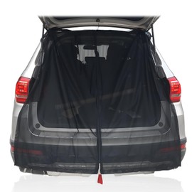 Car Magnetic Mosquito Net Curtain with Double-Headed Zipper, Strong Magnetic Strips & Hook-and-Loop Fixation for Trunk Windproof Anti-Insect Screen, Ventilated Mesh for Camping Fishing Road Trips (L)