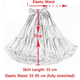 PhilaeEC Women's Petticoat Tutu Tulle Skirt Multi-Layer Puffy Cosplay Underskirt, Length 55cm, Waist 55-95cm (White)