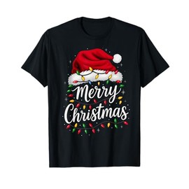 Family Matching Merry Christmas Lights Santa Hat Men Women T-Shirt