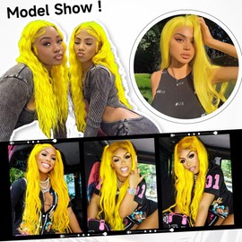 mululi 30 Inch Lace Front Wig Human Hair Body Wave Yellow Wig Human Hair 200% Density Yellow Human Hair Wig Pre Plucked 13x4 Lace Front Wigs Human Hair Transparent Colored Lace Front Wigs Human Hair