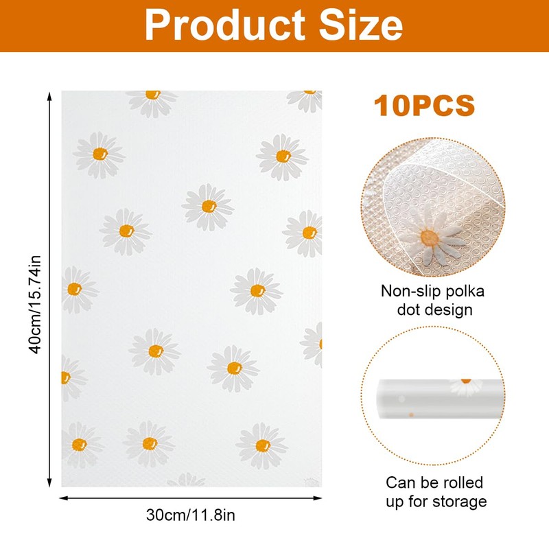 Pack of 10 Antibacterial Fridge Mat, Non-Slip Fridge Mat, Washable,