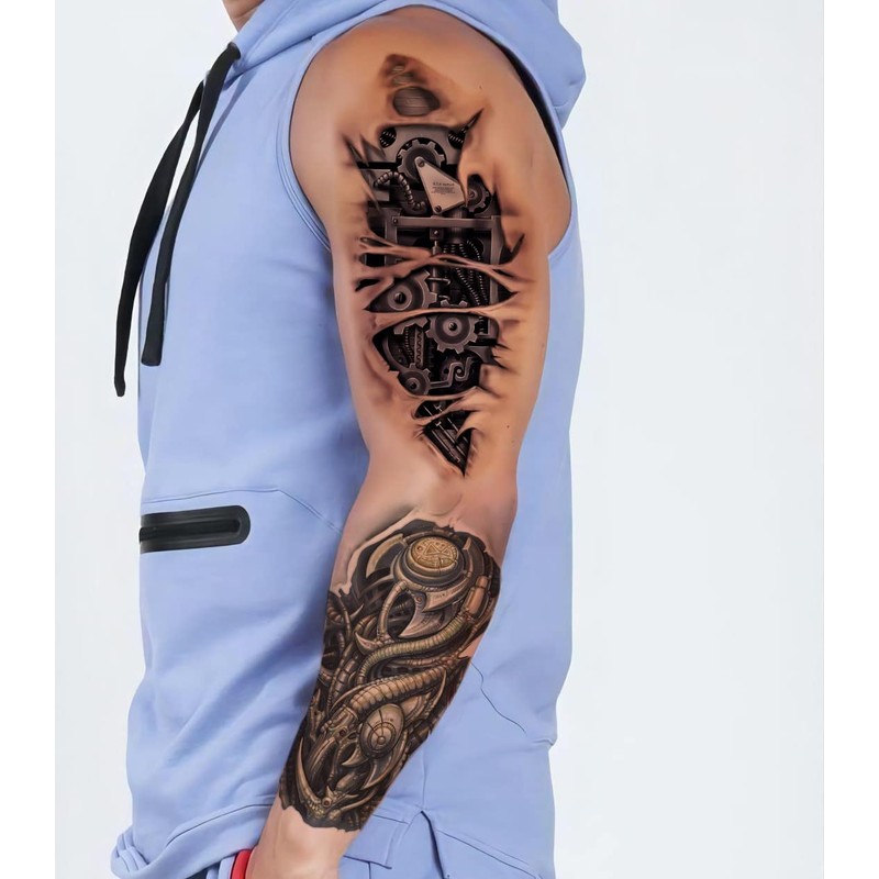 ROARHOWL Very Cool Machine 3D Realistic Fake Tattoos, Wound Robot