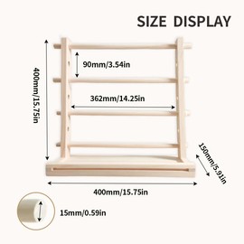 Nudaoz Wooden Craft Organizer 15.75 Inch, Ribbon Spool Holder Storage Rack for Tape Rolls, Crochet Thread, Wreath Mesh and Craft Supplies, Desktop Organizer for Craft Room