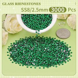 BELLEBOOST 3000PCS SS8/2.5mm Crystal Rhinestones (Emerald Green), Bedazzling Flatback Glass Rhinestones for Crafting DIY Nail Art Makeup Decoration, Gems Diomand Charms for Tumbler Shoes Clothing Mug