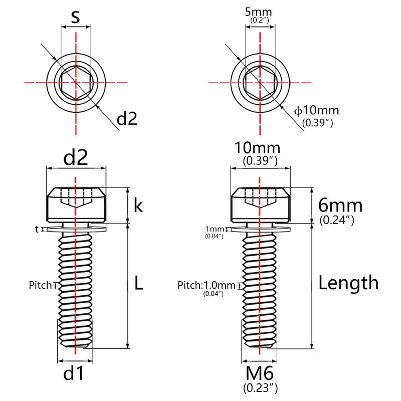 Titanium M6 x 25mm Allen Hex Bolts with Washers Screw