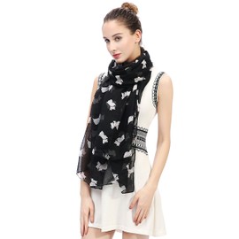 Scottish Terrier Scottie Dog Print Women's Scarf Shawl Wrap Lightweight (Black)