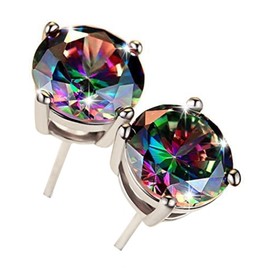18K White Gold Plated Round Rainbow Quartz Stud Earrings Colourful Fashion CZ Stud Earrings Hypoallergenic for Women Men Jewelry Gifts