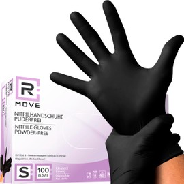 100 Disposable Nitrile Gloves, Powder-Free, Latex-Free, Disposable Gloves, Nitrile Cooking Gloves, Medical Examination Gloves (Black, S)