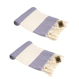 Turkish Hand Towel Set of 2 - Towel for Kitchen and Bathroom - 50x100cm, 18,5x40 Inches - Prewashed Absorbent Peshtemal Decorative Towel for Face, Hand, Hair, Gym, Dishcloth, Tea Towel (Purple)