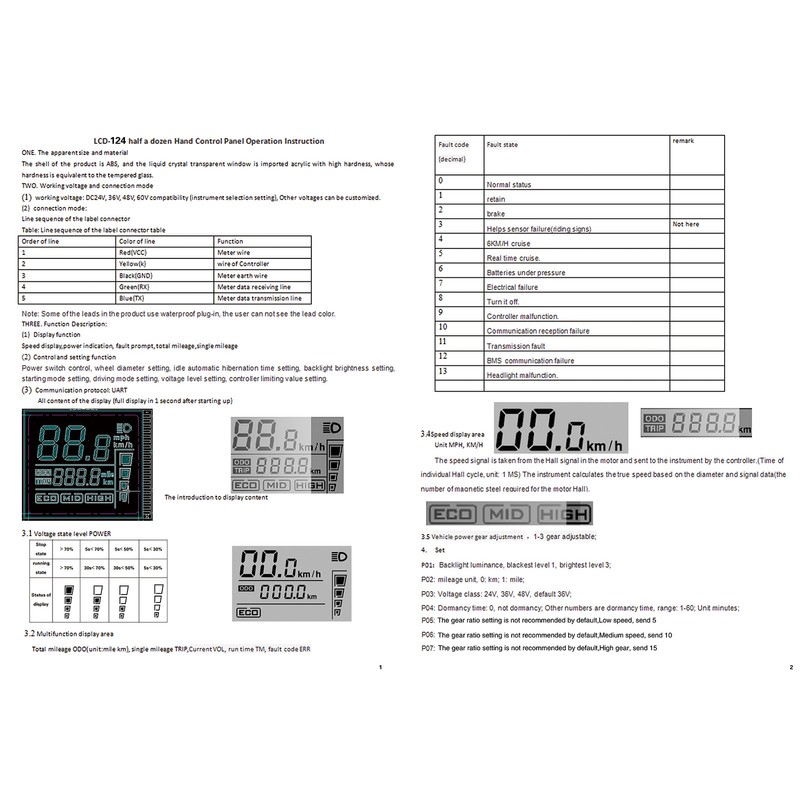 Electric Scooter Control with 124DX LCD Display Panel with Switch