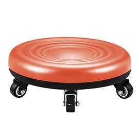 Lanstics Leather Roller Seat Wheel Stool Low Rolling Stool with Wheels Chair Small Round Low Rolling Seat Stool with Universal Wheels for Home Office Fitness (Orange)