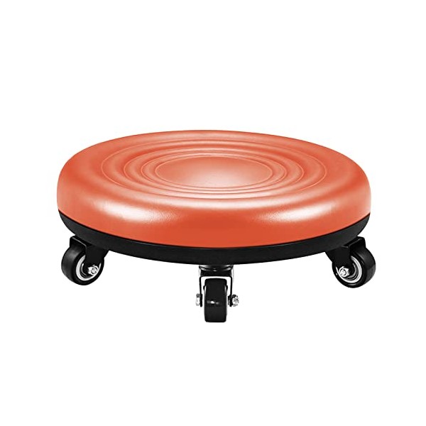 Lanstics Leather Roller Seat Wheel Stool Low Rolling Stool with