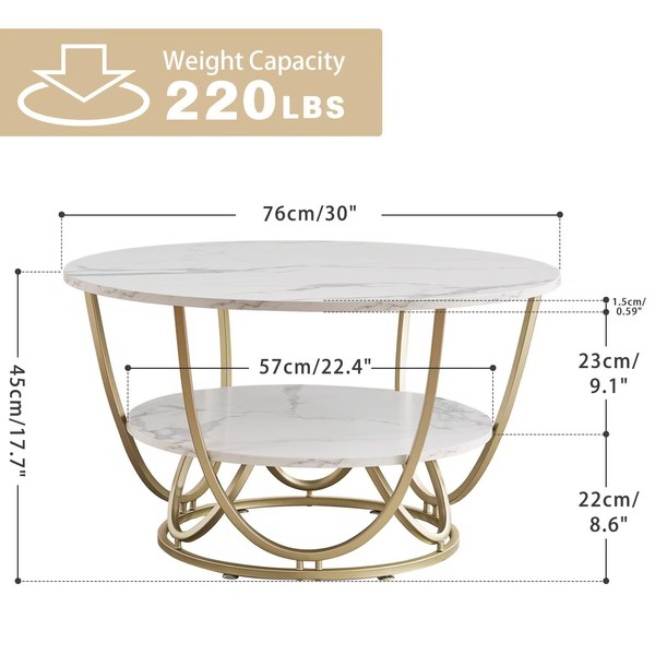 Elephance Elephance Round Coffee Table with Storage, 30 Inch Modern