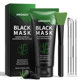 AMOADO Blackhead Remover Mask, Charcoal Blackheads Peel-Off Mask Kit for Men and Women, Deep Pore Cleans & Oil Control for Sensitive Skin, – Includes Brush & Extractor Tool
