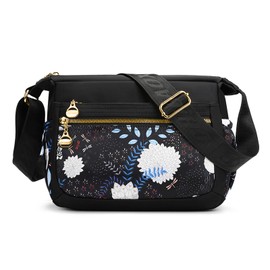 FORRICA Shoulder Bag Women Large Colourful Crossbody Handbag Ladies Lightweight Nylon Messenger Bag Multiple Pockets Flower C