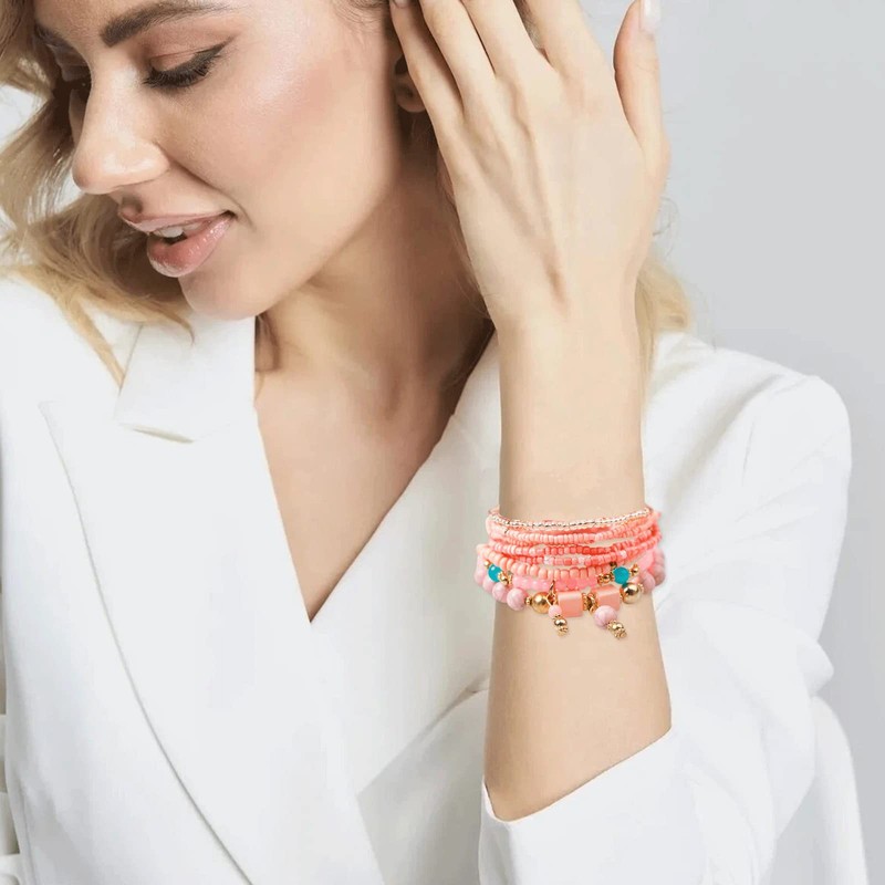 Beaded Bracelet for Women Boho Multilayer Tassel Bracelet Stackable Stretch