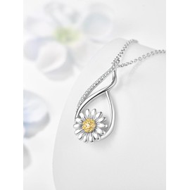 Dreamboat Daisy Pendant Necklace for Women 925 Sterling Silver Teardrop Flower Jewelry Gifts for Daisies Lovers, 1.1 Inches, Sterling Silver, Cubic Zirconia