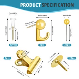 350 Pcs Gold Push Pins Set 5 Styles Decorative Thumb Tacks Assorted Push Pins for Bulletin Board, Cork Board