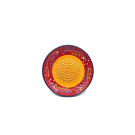 Kaladia Ceramic Grating Plate/Ceramic Slicer, Ideal for Ginger, Parmesan, etc., Design: Red/Orange, Diameter: 12 cm, Handmade and Hand-Painted in Spain
