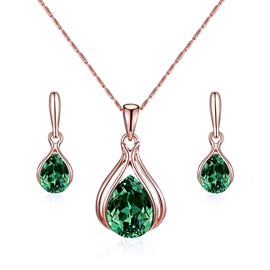 TREE NEST Juego de Joyería para Mujer,Collar y Aretes de Cristal Oro Chapado, Brillante y Elegante Diseño Set de Joyas,Moda para Mujer Collar Colgante Aretes de Cristal 3 Piezas,Conjuntos de Joyería de Cristal para Mujeres,Esmeraldas