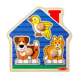 Melissa & Doug Pets Jumbo Peg Wooden Puzzle; Animal Puzzles, Peg Puzzles for Toddlers Ages 1+
