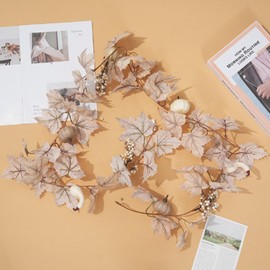 5.6 Ft Fall Garland Autumn Maples Leaf Pumpkins Berry Garland Fall Leaves Garland for Home Fall Tables Decor Christmas Thanksgiving Decorations (Style D, 5.6 FT)