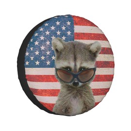 Funny Raccoon American Flag Spare Tire Cover Wheel Protector Weatherproof Wheel Cover Universal Decorative Accessories for Camper RV SUV Travel Trailer 15"