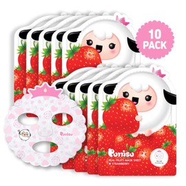 Puttisu Real Fruit Facial Mask Sheet for Kids, Children - Made with 100% Cotton, Moisturize, Sooths and Hydrates Skin (Strawberry- Pack of 10)