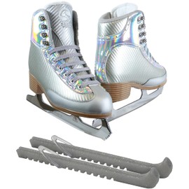 Jackson Ultima Ice Skates Softec Silver Nova ST7100 Womens 10 Bundle with Skate Guards