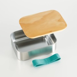 Skater STLBT11B-A Stainless Steel Lunch Box with Wooden Lid, 1 Tier, 36.0 fl oz (1,030 ml), Large Capacity, For Men