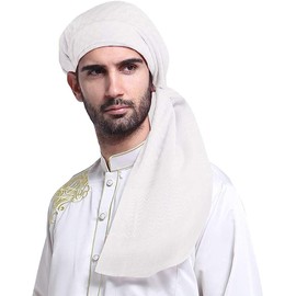AYIDBE Shemagh Arabic Scarf Men Kaffiyeh Near East Classic Turban Hijab Muslim with Comfortable Headband Desert Scarf Bandana Saudi Headwear, White