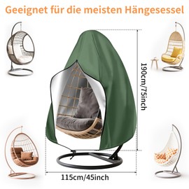 wiipara Hanging Chair Cover, Hanging Chair Protective Cover for Hanging Basket, 210D Oxford Tear-Resistant Chair Protection, 3000 mm, Waterproof, UV-Resistant, Patio Egg Chair Cover with Bag (115 x