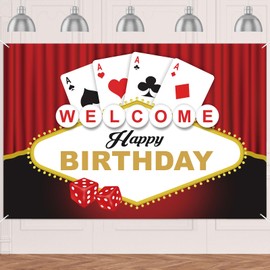 Poker Dice Welcome Happy Birthday Banner Backdrop Background Gamble Casino Theme Decor for Las Vegas Good Luck Party De Casino Night Carnival Adults Birthday Party Favors Supplies Decorations