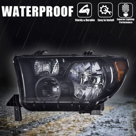 CNNELL Headlights Compatible with Toyota Tundra 2007-2013 Fit Sequoia 2008-2017 Smoke Cover Black Frame Orange Reflector Left Diver Right Passenger Side